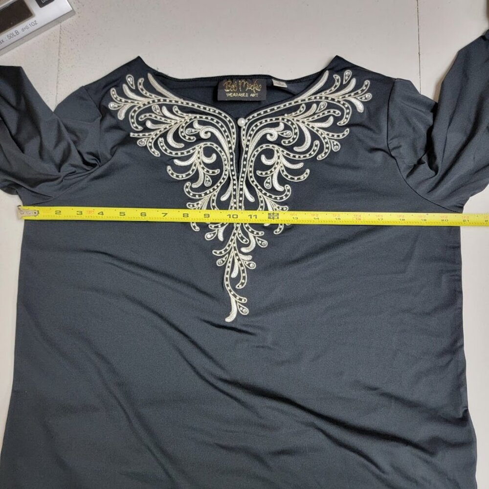 Bob Mackie Wearable Art Black Maxi Dress Size S Embroidery 3/4 Sleeve Whimsigoth - Picture 8 of 13